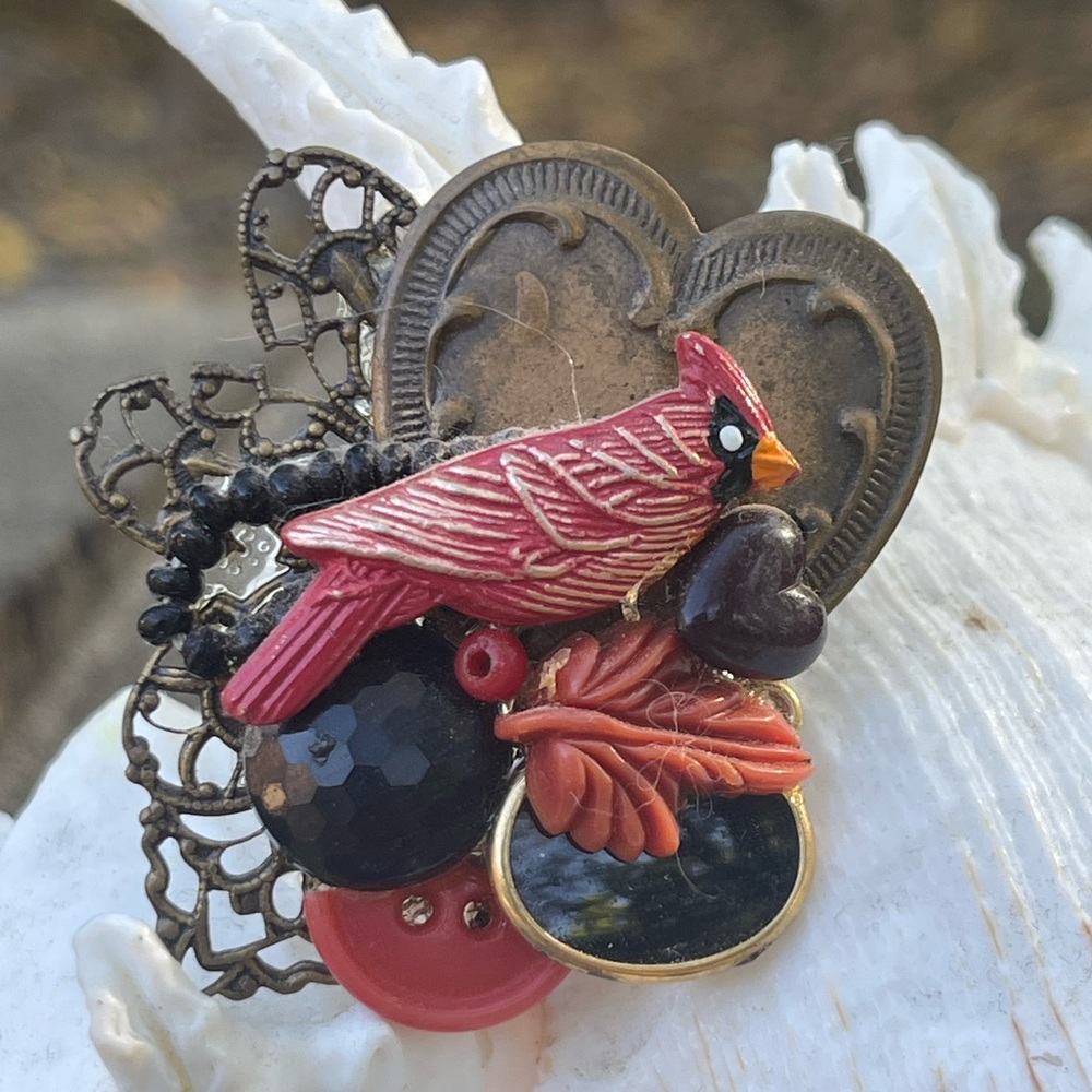 Vintage cardinal brooch
